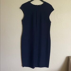 ST. JOHN Navy Blue Wool Blend Sleeveless Knee Length Dress Size 14
